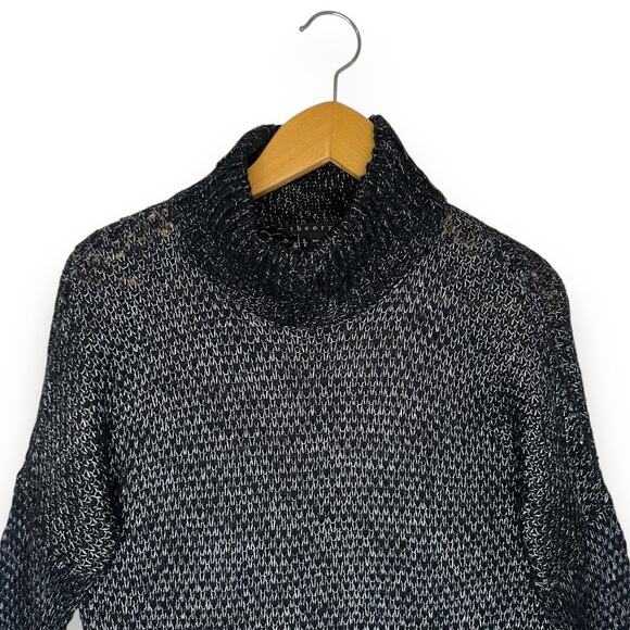 Theory Women's Sutton Athos Black Silver Mock Neck Sweater L Black Silver Wool - Picture 2 of 10
